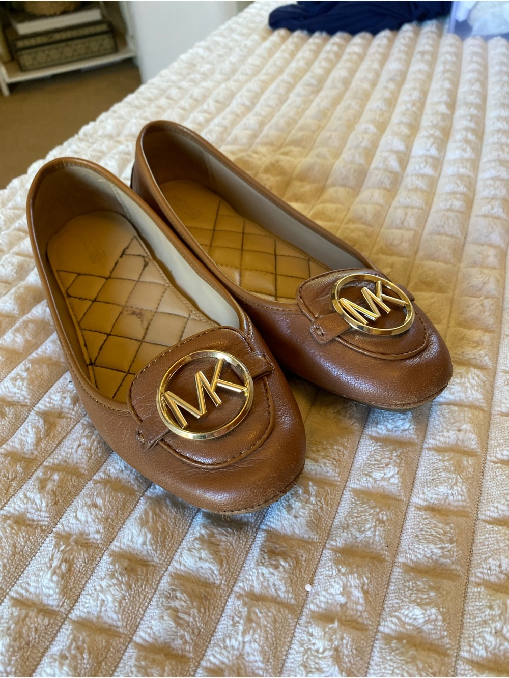 Michael Kors Tan Leather MK Logo Ballet Flats